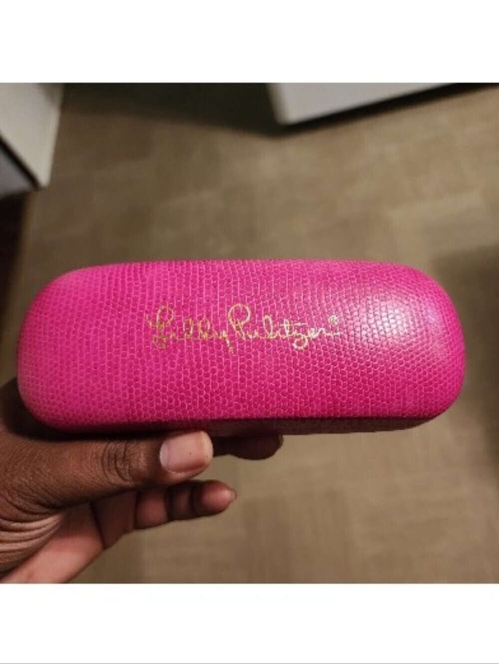 Lilly Pulitzer Pink Hard Clamshell Eyeglasses /Sunglasses Case Gold Lettering